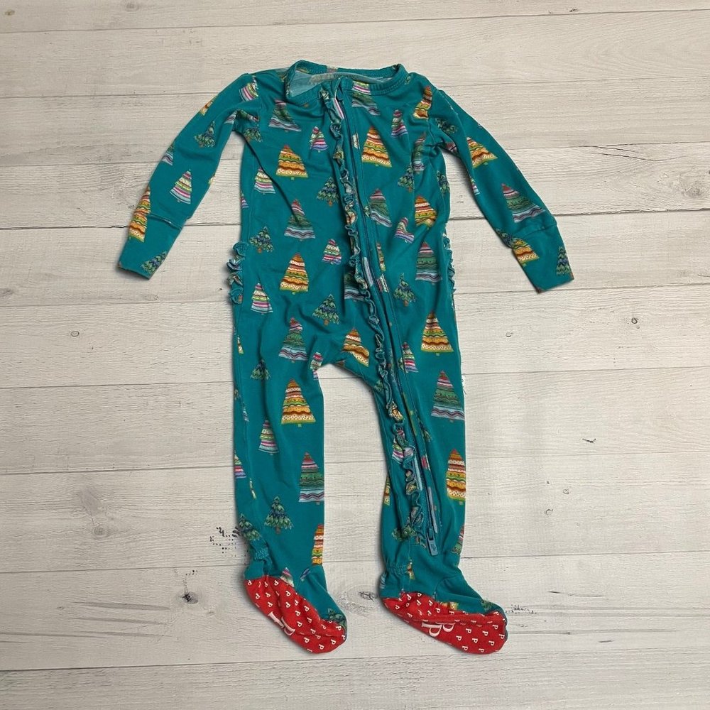 Posh peanut holiday trees ruffled footie 9-12 months
